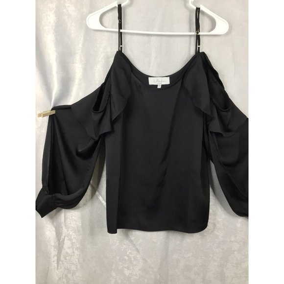 L`Academie Adjustable Spaghetti Strap Cold Shoulder Long Sleeve Blouse Black Siz - Picture 11 of 12